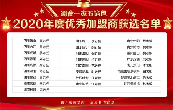 蜀食一家五馅包2020年度优秀加盟商名单火热出炉！